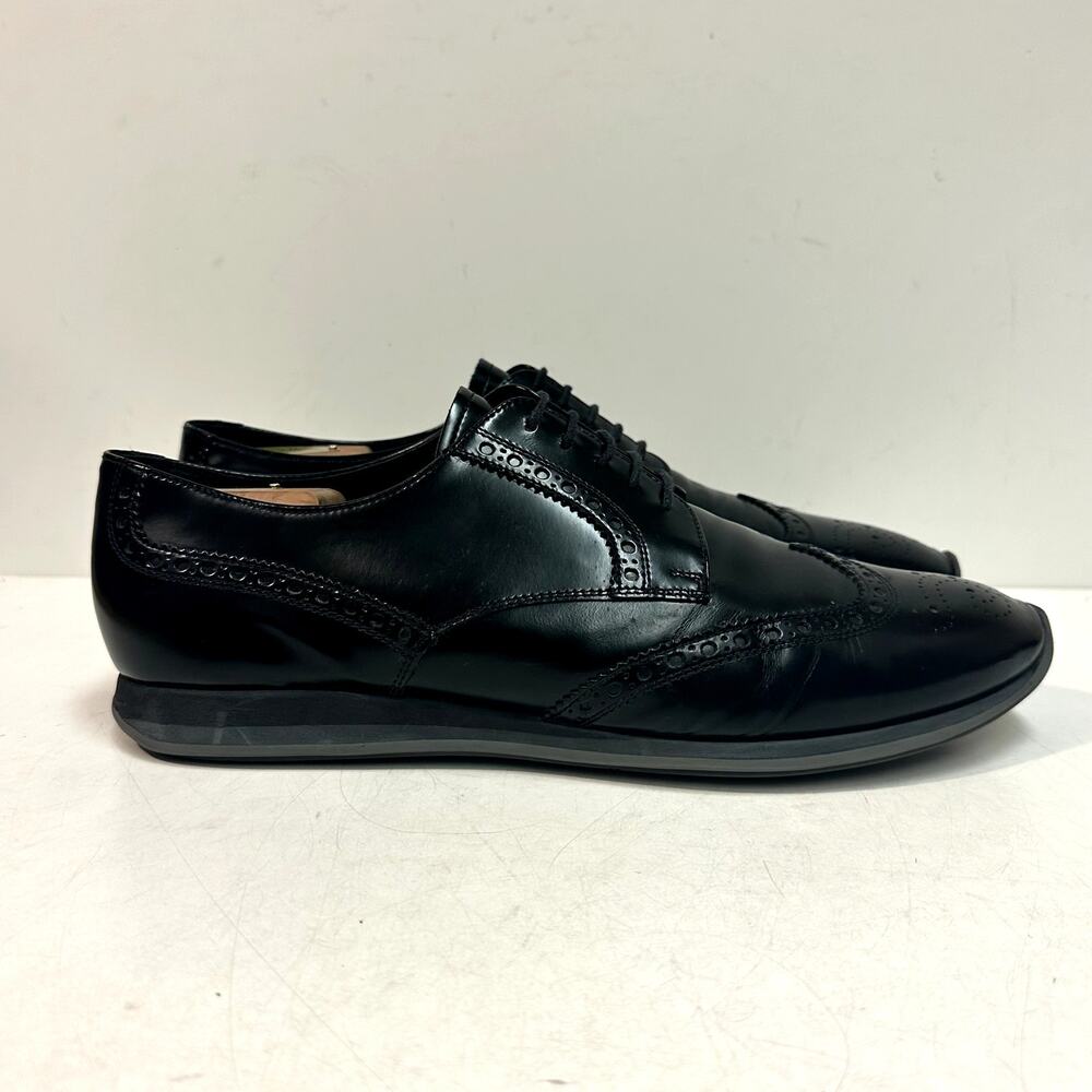 Prada Black Brushed Leather Wingtip Derby Dress Sneakers UK 9.5 EE / US 10.5 D